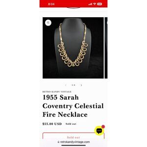 1955 Sarah Coventry Vintage Celestial Fire Gold Tone Necklace Rhinestones Glam